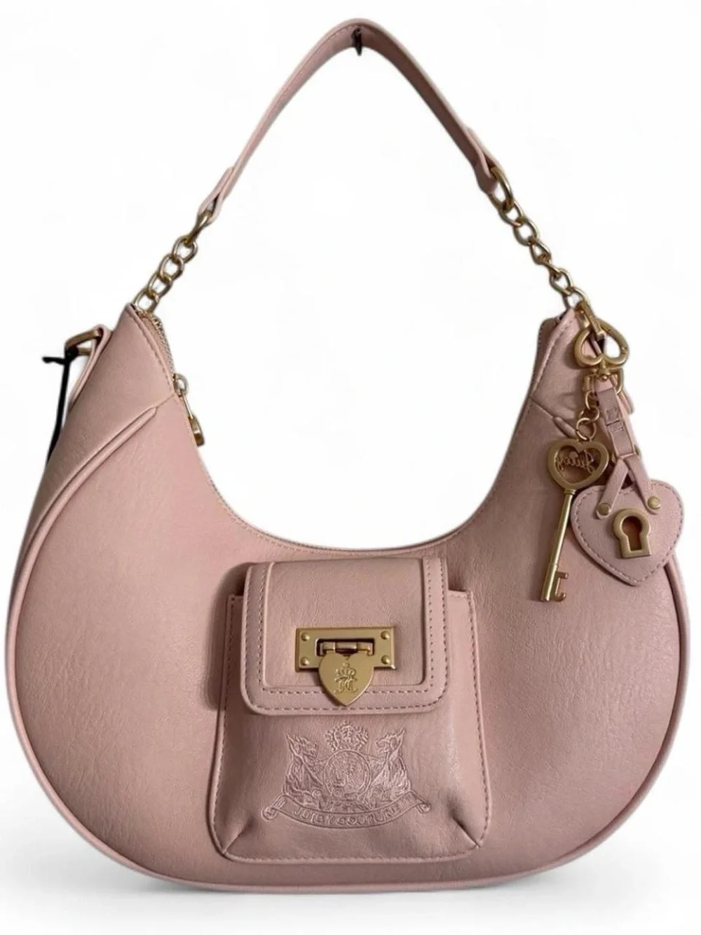 Juicy Couture Blush Pink Leather Hobo with Gold Charm Accents